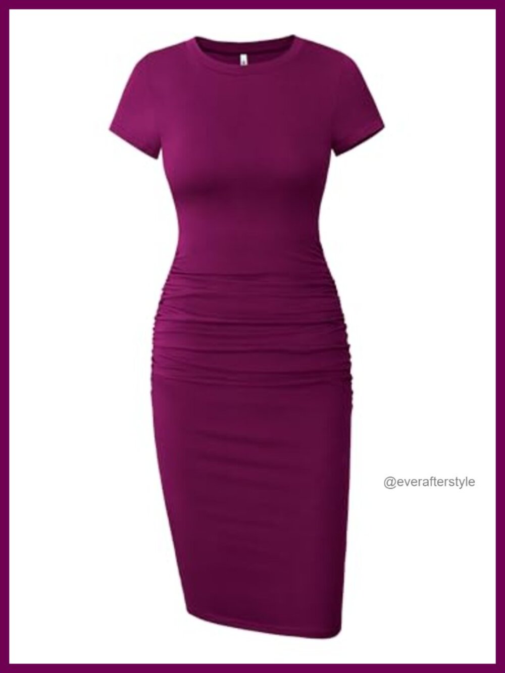 Missufe Short Sleeve Ruched Bodycon Midi Sundress Casual T Shirt Dress